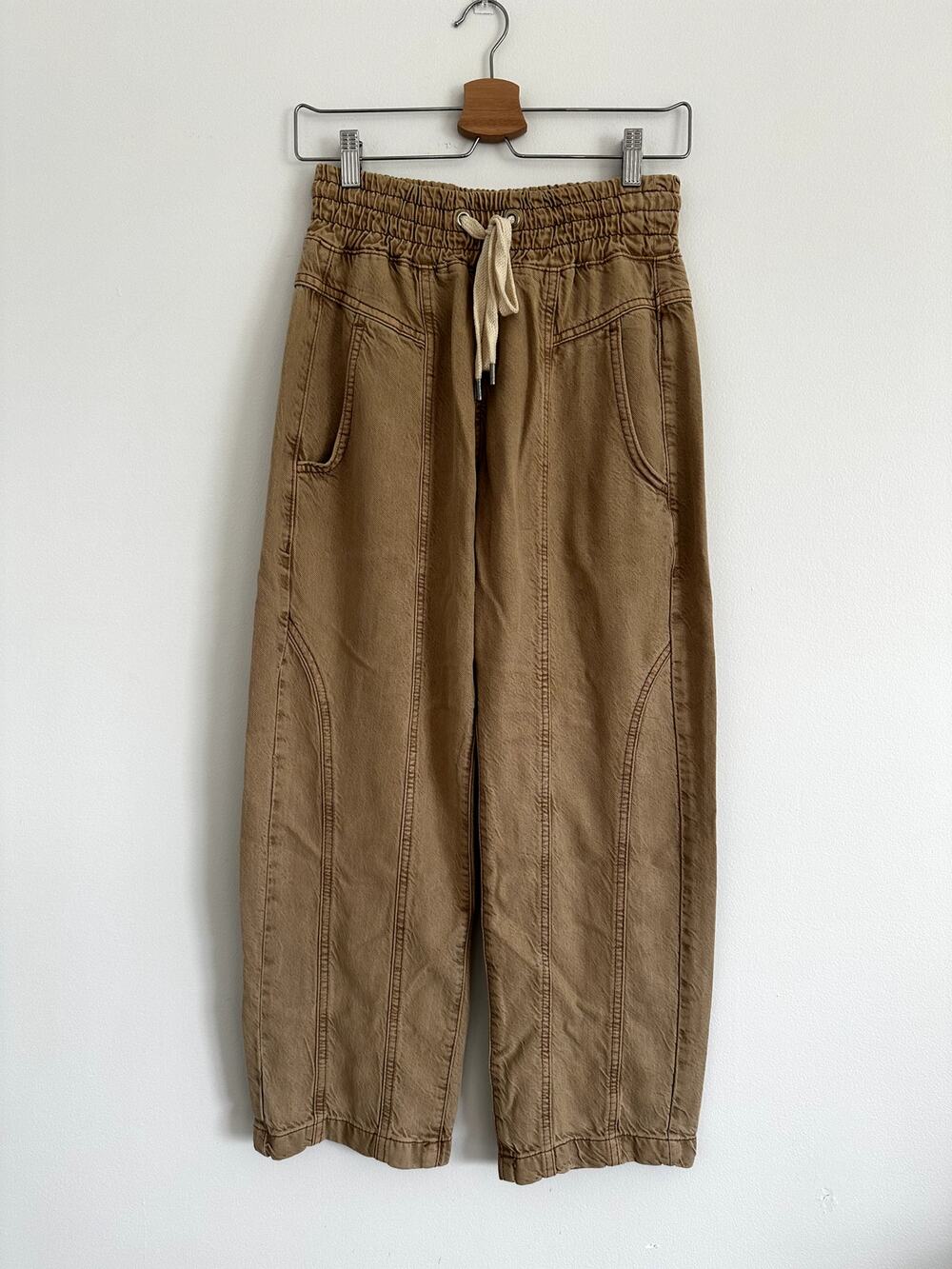 Free People We The Free Arcadia Denim Harem Pants Tan Camel Cropped X-Small